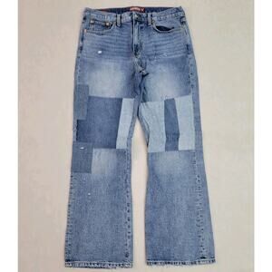 Lucky Brand Legend Boyfriend Mid Rise Flare Jeans Patchwork Size 12/31